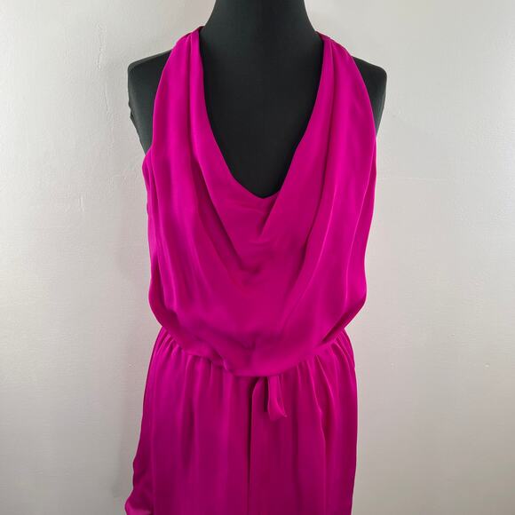 Haute Hippie Fuschia Pink 100% Silk Sleeveless Cowl Neck Tie Waist Dress Size S - Picture 6 of 9